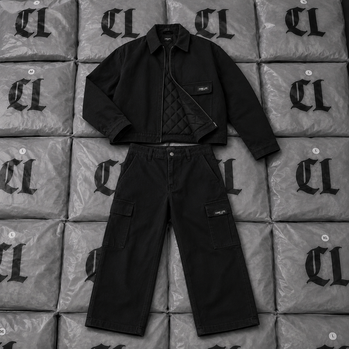 (Pre order) Curb Life Workwear Set – Washed Black