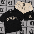 Curb Life Cream / Black tee & Shorts set